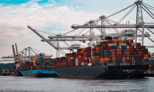 Container ships at sea