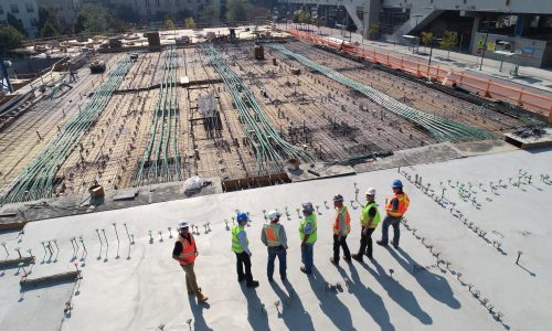 Construction workers on a building site